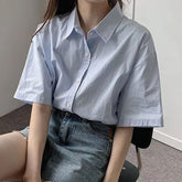 Short Sleeve Basic Button Blouse Shirts